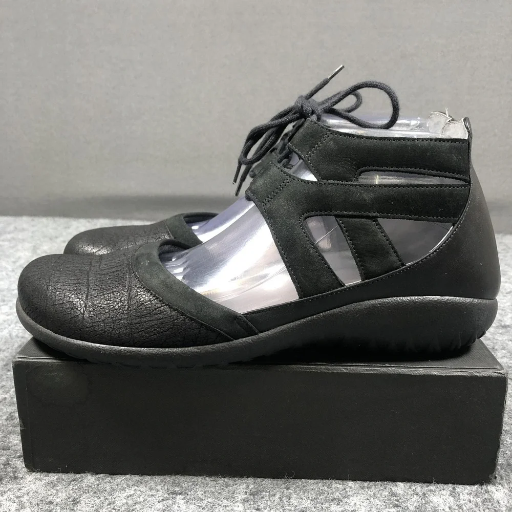 Naot Mary Jane Shoes Womens Size 11 42 Black Leather Lace Up Comfort Flats